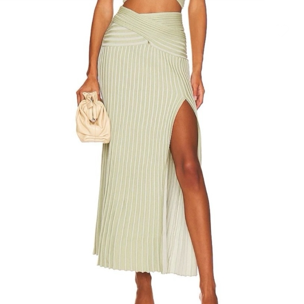Sovere Revolve NWOT Glory Knit Skirt in Mint Green XS High Slit Midi Skirt